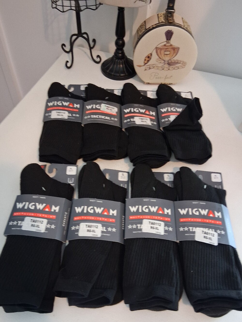 WigWam Black Tactical Crew Socks - Pack of 8 Sz XL Men's Shoe Size 12-15